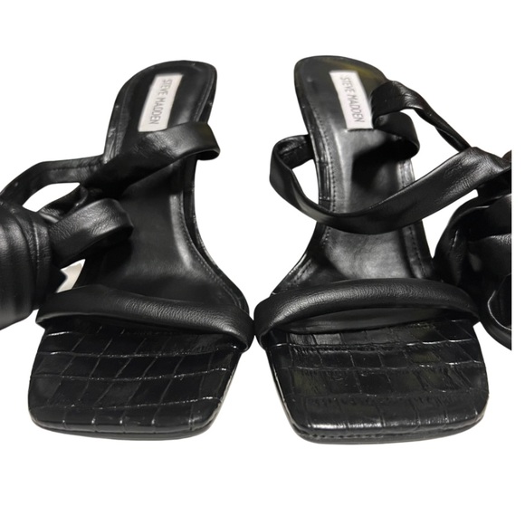 Steve Madden women's black size 10 strappy wrap tie square open toe high Heel - Picture 3 of 8